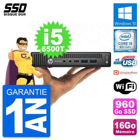 Ultra Mini PC HP 600 G2 DM Intel i5-6500T RAM 16Go SSD 960Go Windows 10 Wifi