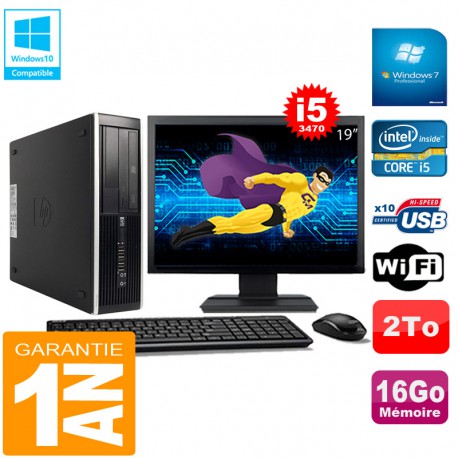 PC HP Compaq Pro 6300 SFF I5-3470 16Go 2To Graveur DVD Wifi W7 Ecran 19"