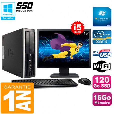 PC HP Compaq Pro 6300 SFF I5-3470 16Go 120Go SSD Graveur DVD Wifi W7 Ecran 19"