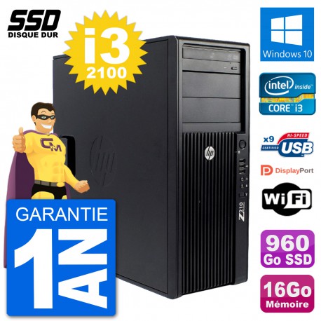 PC Tour HP Z210 Intel Core i3-2100 RAM 16Go SSD 960Go Windows 10 Wifi