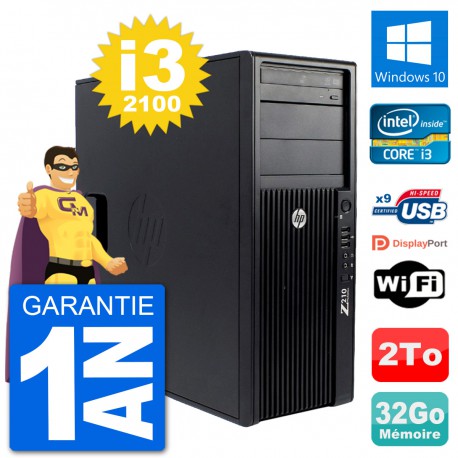 PC Tour HP Z210 Intel Core i3-2100 RAM 32Go Disque Dur 2To Windows 10 Wifi