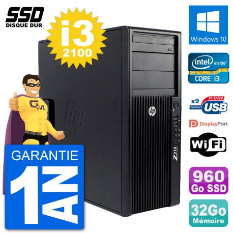 PC Tour HP Z210 Intel Core i3-2100 RAM 32Go SSD 960Go Windows 10 Wifi