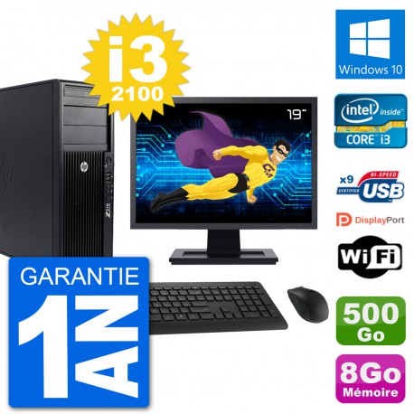PC Tour HP Z210 Ecran 19" Intel i3-2100 RAM 8Go Disque Dur 500Go Windows 10 Wifi