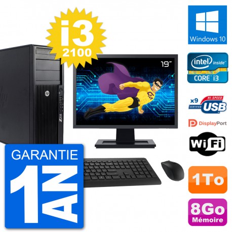 PC Tour HP Z210 Ecran 19" Intel i3-2100 RAM 8Go Disque Dur 1To Windows 10 Wifi