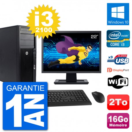 PC Tour HP Z210 Ecran 22" Intel i3-2100 RAM 16Go Disque Dur 2To Windows 10 Wifi