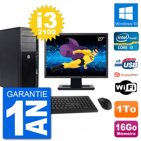 PC Tour HP Z210 Ecran 27" Intel i3-2100 RAM 16Go Disque Dur 1To Windows 10 Wifi