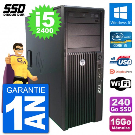 PC Tour HP Z210 Intel Core i5-2400 RAM 16Go SSD 240Go Windows 10 Wifi
