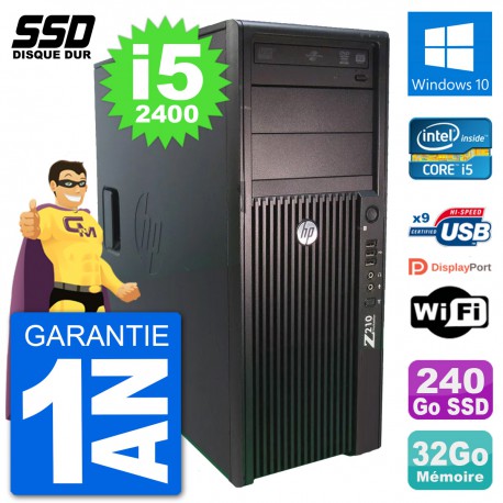 PC Tour HP Z210 Intel Core i5-2400 RAM 32Go SSD 240Go Windows 10 Wifi