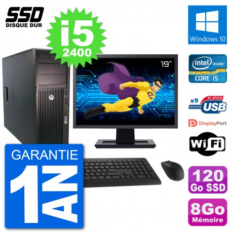 PC Tour HP Z210 Ecran 19" Intel i5-2400 RAM 8Go SSD 120Go Windows 10 Wifi