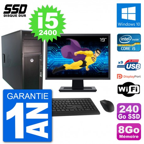 PC Tour HP Z210 Ecran 19" Intel i5-2400 RAM 8Go SSD 240Go Windows 10 Wifi