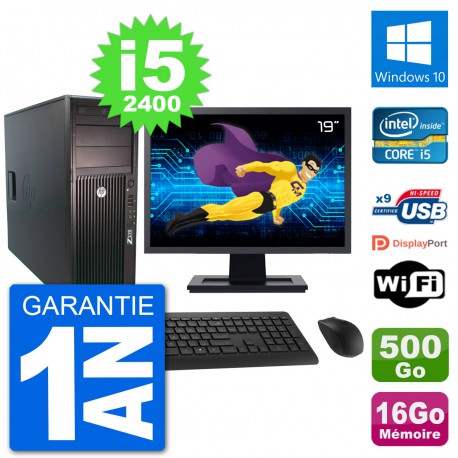 PC Tour HP Z210 Ecran 19" Intel i5-2400 RAM 16Go Disque Dur 500Go Windows 10 Wifi