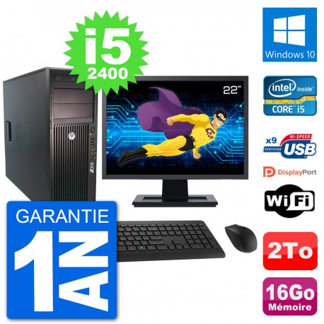 PC Tour HP Z210 Ecran 22" Intel i5-2400 RAM 16Go Disque Dur 2To Windows 10 Wifi