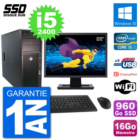 PC Tour HP Z210 Ecran 22" Intel i5-2400 RAM 16Go SSD 960Go Windows 10 Wifi