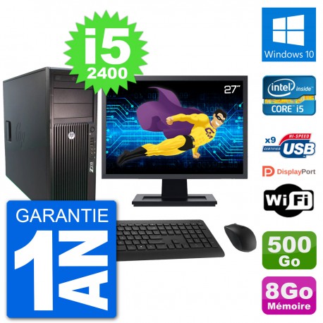 PC Tour HP Z210 Ecran 27" Intel i5-2400 RAM 8Go Disque Dur 500Go Windows 10 Wifi