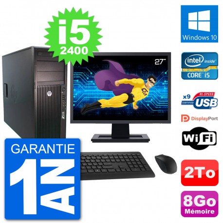 PC Tour HP Z210 Ecran 27" Intel i5-2400 RAM 8Go Disque Dur 2To Windows 10 Wifi