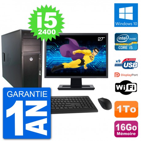 PC Tour HP Z210 Ecran 27" Intel i5-2400 RAM 16Go Disque Dur 1To Windows 10 Wifi