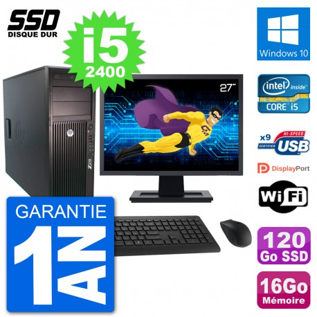 PC Tour HP Z210 Ecran 27" Intel i5-2400 RAM 16Go SSD 120Go Windows 10 Wifi