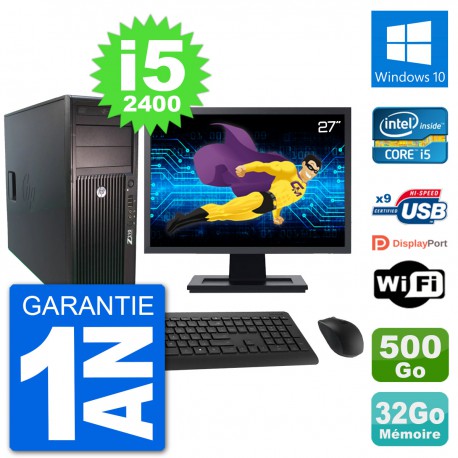 PC Tour HP Z210 Ecran 27" Intel i5-2400 RAM 32Go Disque Dur 500Go Windows 10 Wifi