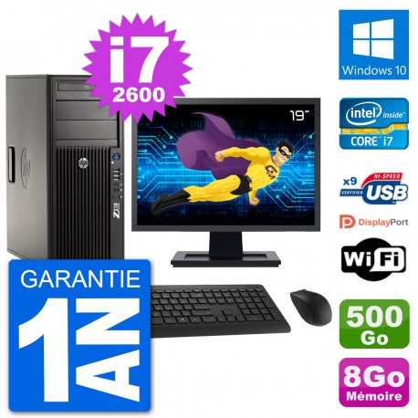 PC Tour HP Z210 Ecran 19" Intel i7-2600 RAM 8Go Disque Dur 500Go Windows 10 Wifi