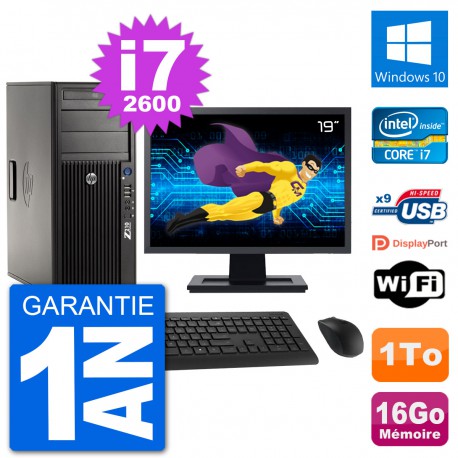 PC Tour HP Z210 Ecran 19" Intel i7-2600 RAM 16Go Disque Dur 1To Windows 10 Wifi