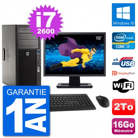 PC Tour HP Z210 Ecran 19" Intel i7-2600 RAM 16Go Disque Dur 2To Windows 10 Wifi