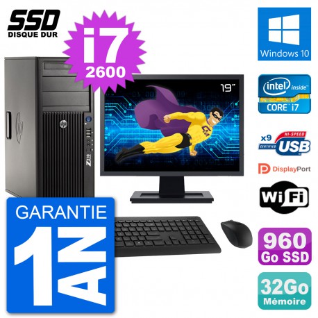 PC Tour HP Z210 Ecran 19" Intel i7-2600 RAM 32Go SSD 960Go Windows 10 Wifi