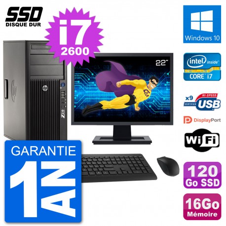 PC Tour HP Z210 Ecran 22" Intel i7-2600 RAM 16Go SSD 120Go Windows 10 Wifi