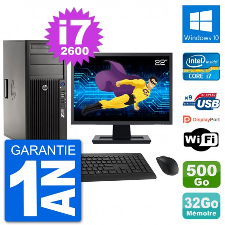 PC Tour HP Z210 Ecran 22" Intel i7-2600 RAM 32Go Disque Dur 500Go Windows 10 Wifi