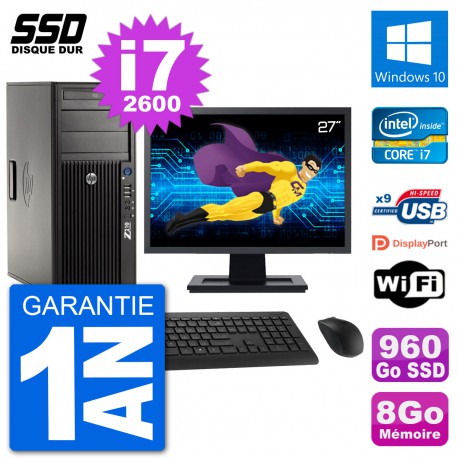 PC Tour HP Z210 Ecran 27" Intel i7-2600 RAM 8Go SSD 960Go Windows 10 Wifi