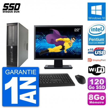 PC HP Compaq 6200 Pro SFF Ecran 22" Intel G630 RAM 8Go SSD 120Go Windows 10 Wifi