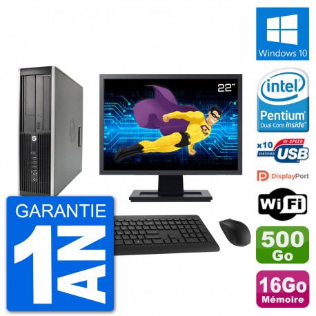 PC HP Compaq 6200 Pro SFF Ecran 22" G630 RAM 16Go Disque 500Go Windows 10 Wifi