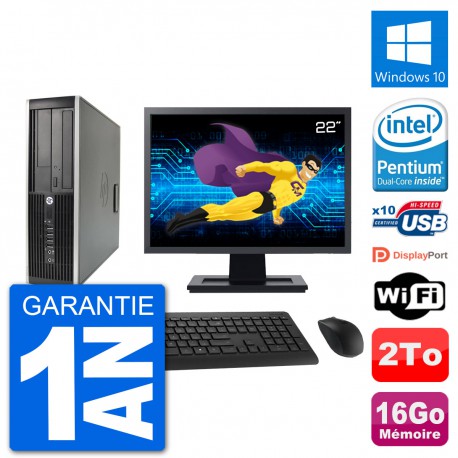 PC HP Compaq 6200 Pro SFF Ecran 22" G630 RAM 16Go Disque Dur 2To Windows 10 Wifi