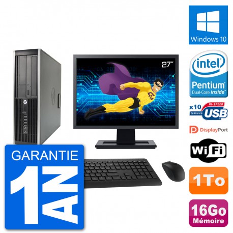 PC HP Compaq 6200 Pro SFF Ecran 27" G630 RAM 16Go Disque Dur 1To Windows 10 Wifi