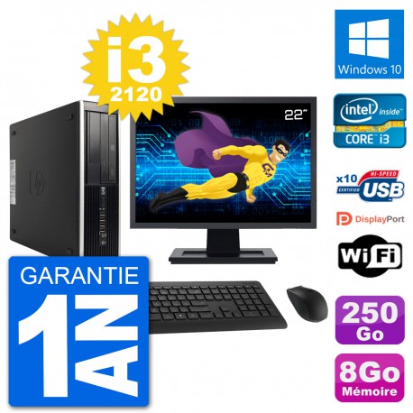 PC HP Compaq 6200 Pro SFF Ecran 22" i3-2120 RAM 8Go Disque 250Go Windows 10 Wifi