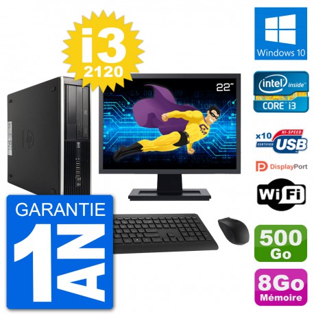 PC HP Compaq 6200 Pro SFF Ecran 22" i3-2120 RAM 8Go Disque 500Go Windows 10 Wifi