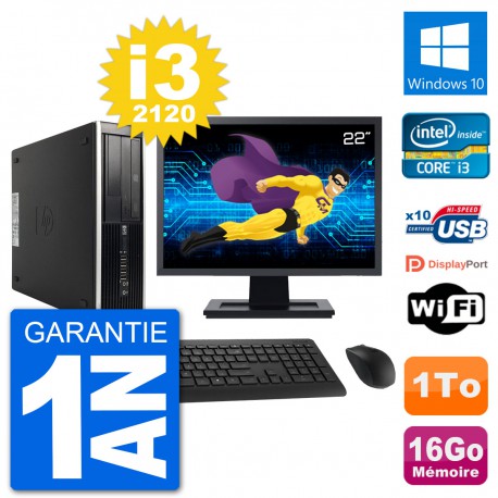 PC HP Compaq 6200 Pro SFF Ecran 22" i3-2120 RAM 16Go Disque 1To Windows 10 Wifi