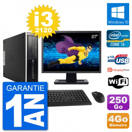 PC HP Compaq 6200 Pro SFF Ecran 27" i3-2120 RAM 4Go Disque 250Go Windows 10 Wifi