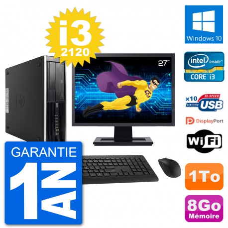 PC HP Compaq 6200 Pro SFF Ecran 27" i3-2120 RAM 8Go Disque 1To Windows 10 Wifi