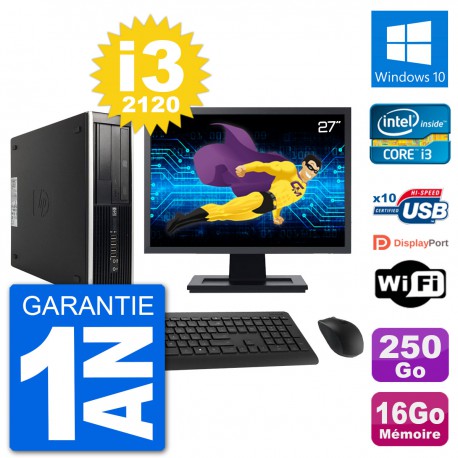 PC HP Compaq 6200 Pro SFF Ecran 27" i3-2120 RAM 16Go 250Go Windows 10 Wifi