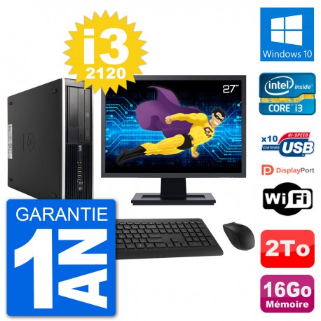 PC HP Compaq 6200 Pro SFF Ecran 27" i3-2120 RAM 16Go Disque 2To Windows 10 Wifi