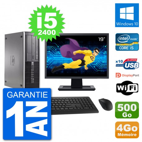 PC HP Compaq 6200 Pro SFF Ecran 19" i5-2400 RAM 4Go Disque 500Go Windows 10 Wifi