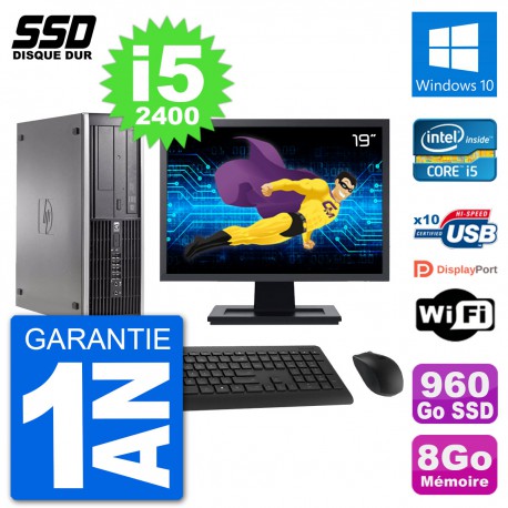 PC HP Compaq 6200 Pro SFF Ecran 19" i5-2400 RAM 8Go SSD 960Go Windows 10 Wifi