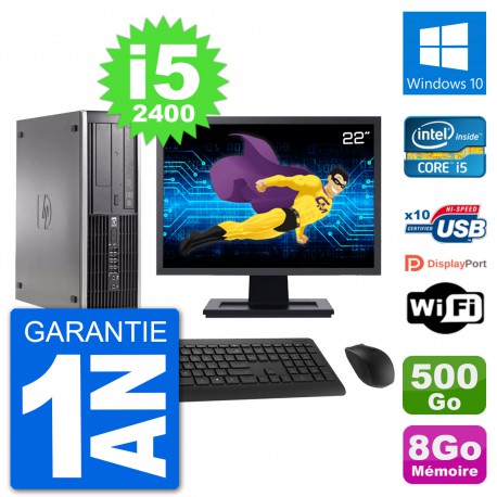 PC HP Compaq 6200 Pro SFF Ecran 22" i5-2400 RAM 8Go Disque 500Go Windows 10 Wifi