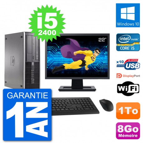 PC HP Compaq 6200 Pro SFF Ecran 22" i5-2400 RAM 8Go Disque 1To Windows 10 Wifi