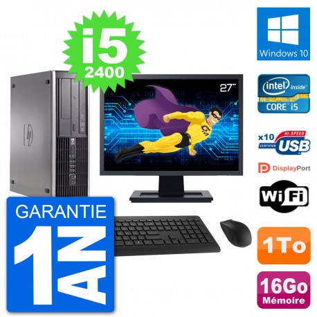 PC HP Compaq 6200 Pro SFF Ecran 27" i5-2400 RAM 16Go Disque 1To Windows 10 Wifi