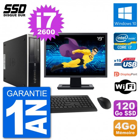 PC HP Compaq 6200 Pro SFF Ecran 19" i7-2600 RAM 4Go SSD 120Go Windows 10 Wifi