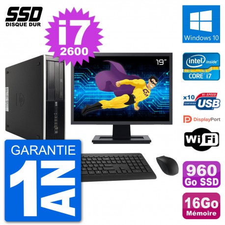 PC HP Compaq 6200 Pro SFF Ecran 19" i7-2600 RAM 16Go SSD 960Go Windows 10 Wifi