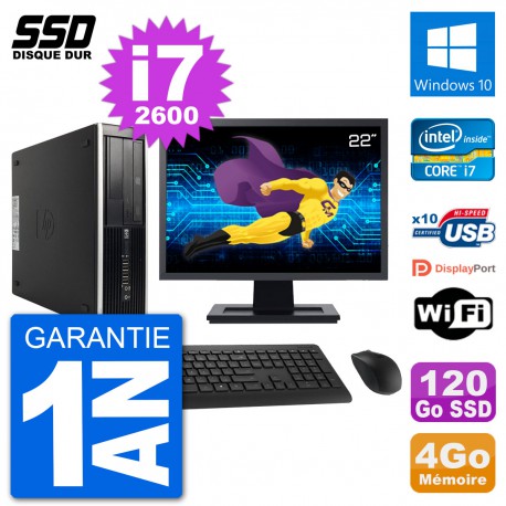PC HP Compaq 6200 Pro SFF Ecran 22" i7-2600 RAM 4Go SSD 120Go Windows 10 Wifi