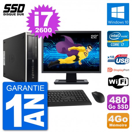 PC HP Compaq 6200 Pro SFF Ecran 22" i7-2600 RAM 4Go SSD 480Go Windows 10 Wifi