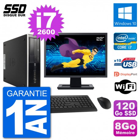PC HP Compaq 6200 Pro SFF Ecran 22" i7-2600 RAM 8Go SSD 120Go Windows 10 Wifi